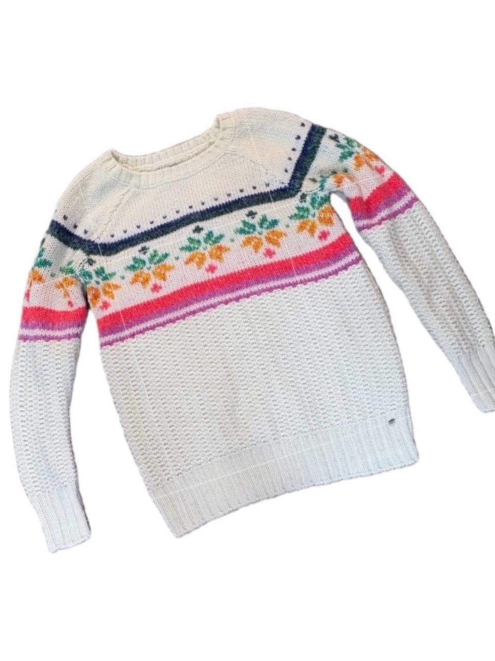American Eagle Fair Isle Rainbow Jegging Sweater Cream Small